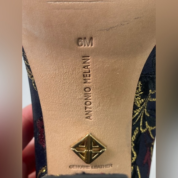 ANTONIO MELANI VALO JACQUARD NAVY BLOCK HEELS - Picture 6 of 7